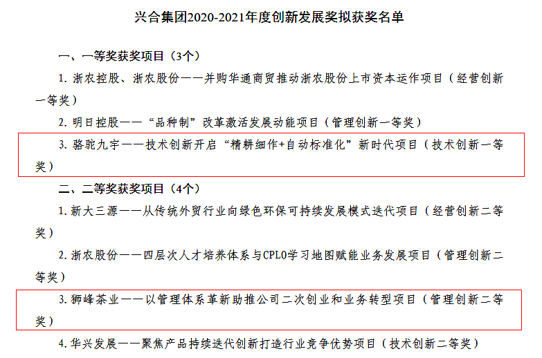 6686体育(中国)官方网站多个项目荣获兴合集团2020-2021年度创新发展奖